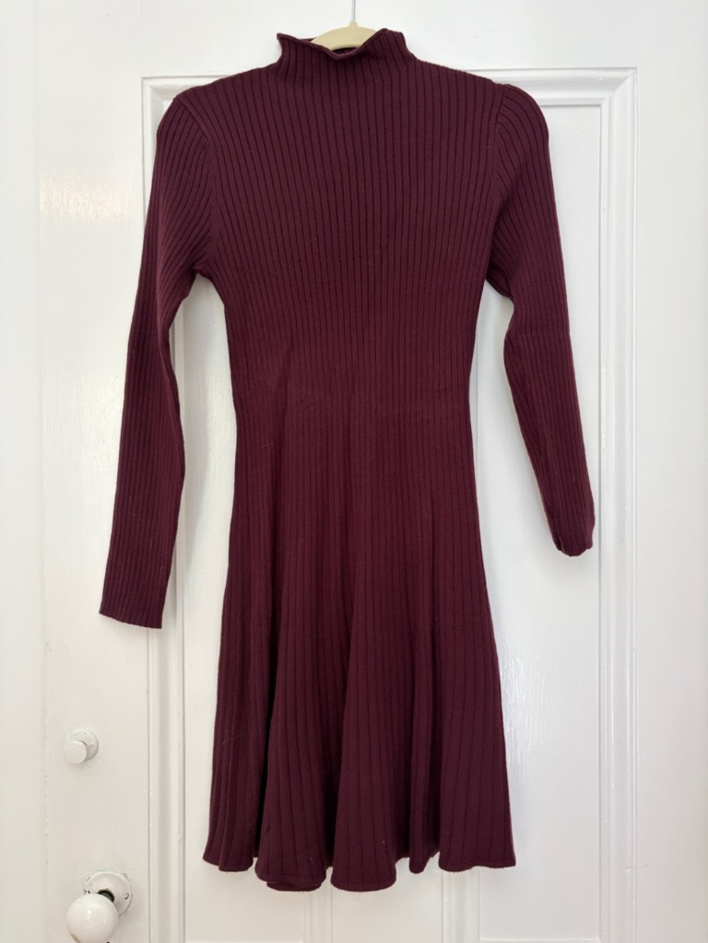 Vero Moda Ribbed Mock Neck Long Sleeve Dress in Wine